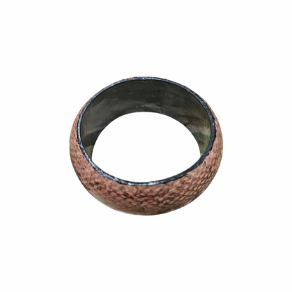 Wide vintage snakeskin-effect domed bangle in blush brown with black interior. Chunky retro statement bracelet, ideal for stacking or wearing alone.
