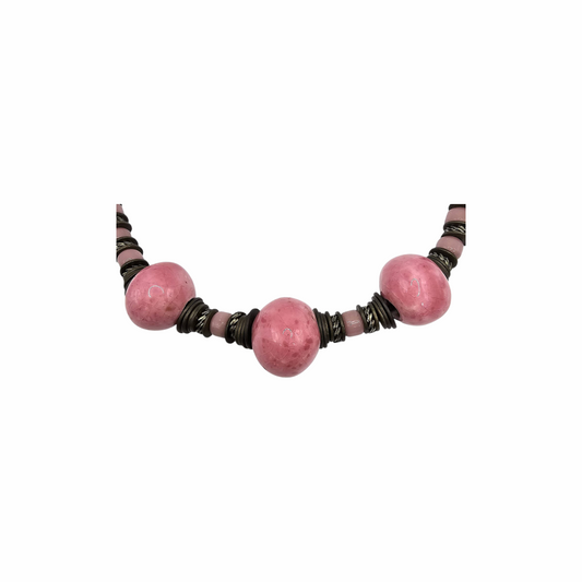 Vintage Bohemian Necklace  with Chunky Ceramic and Brass Beads