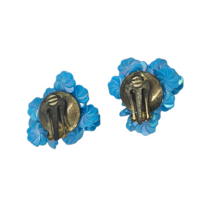 Vintage Late 50s or 60s Blue Floral Clip-On Earrings