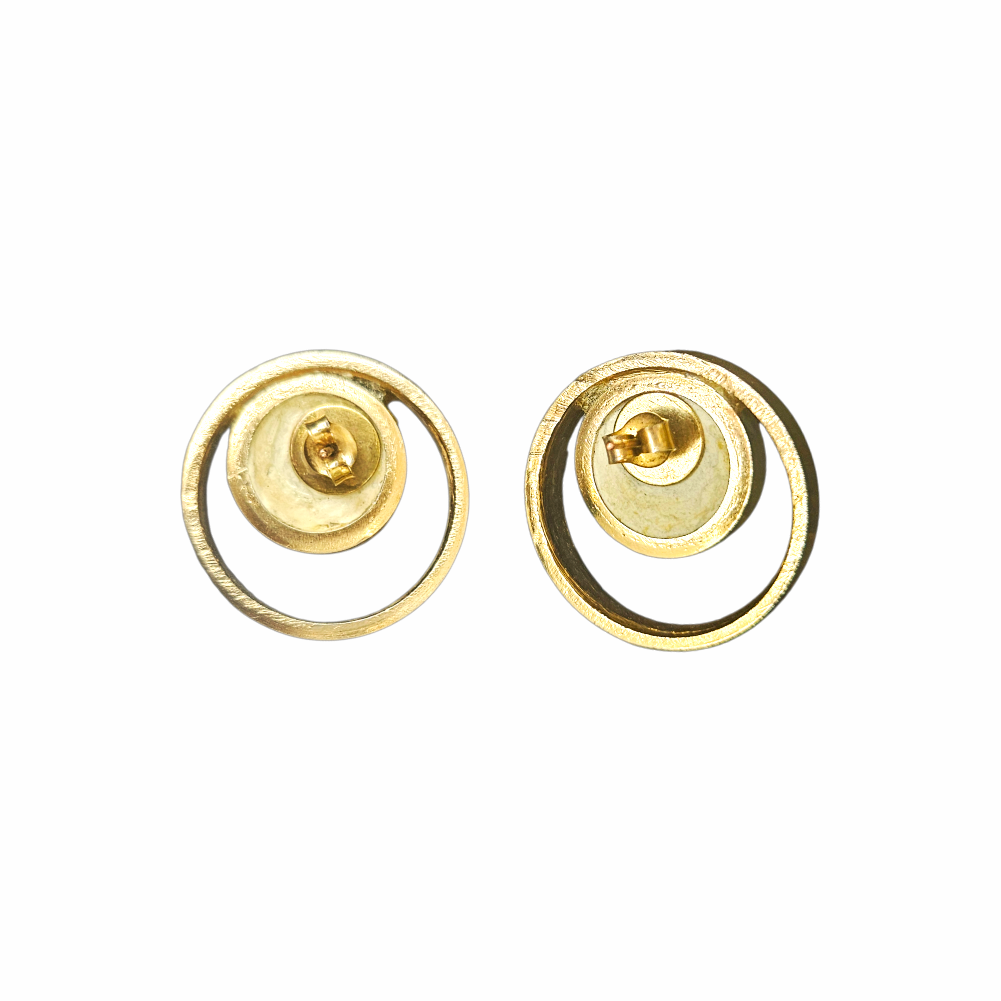 Vintage Emerald-Green Glass Concentric Circle Stud Earrings