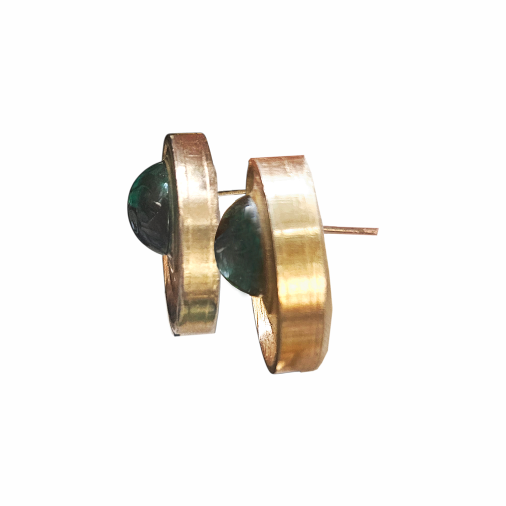 Vintage Emerald-Green Glass Concentric Circle Stud Earrings