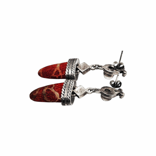 Vintage Sterling Silver Lapis & Red Coral Statement Drop Earrings
