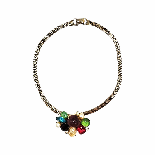 1950s Vintage Cabochon Rhinestone Chain Necklace - CORO