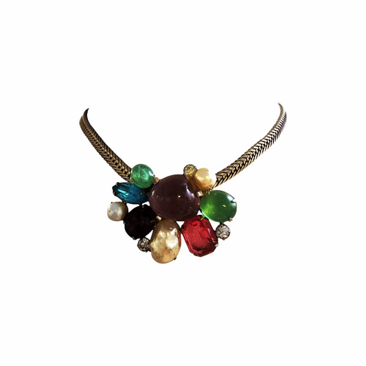 1950s Vintage Cabochon Rhinestone Chain Necklace - CORO