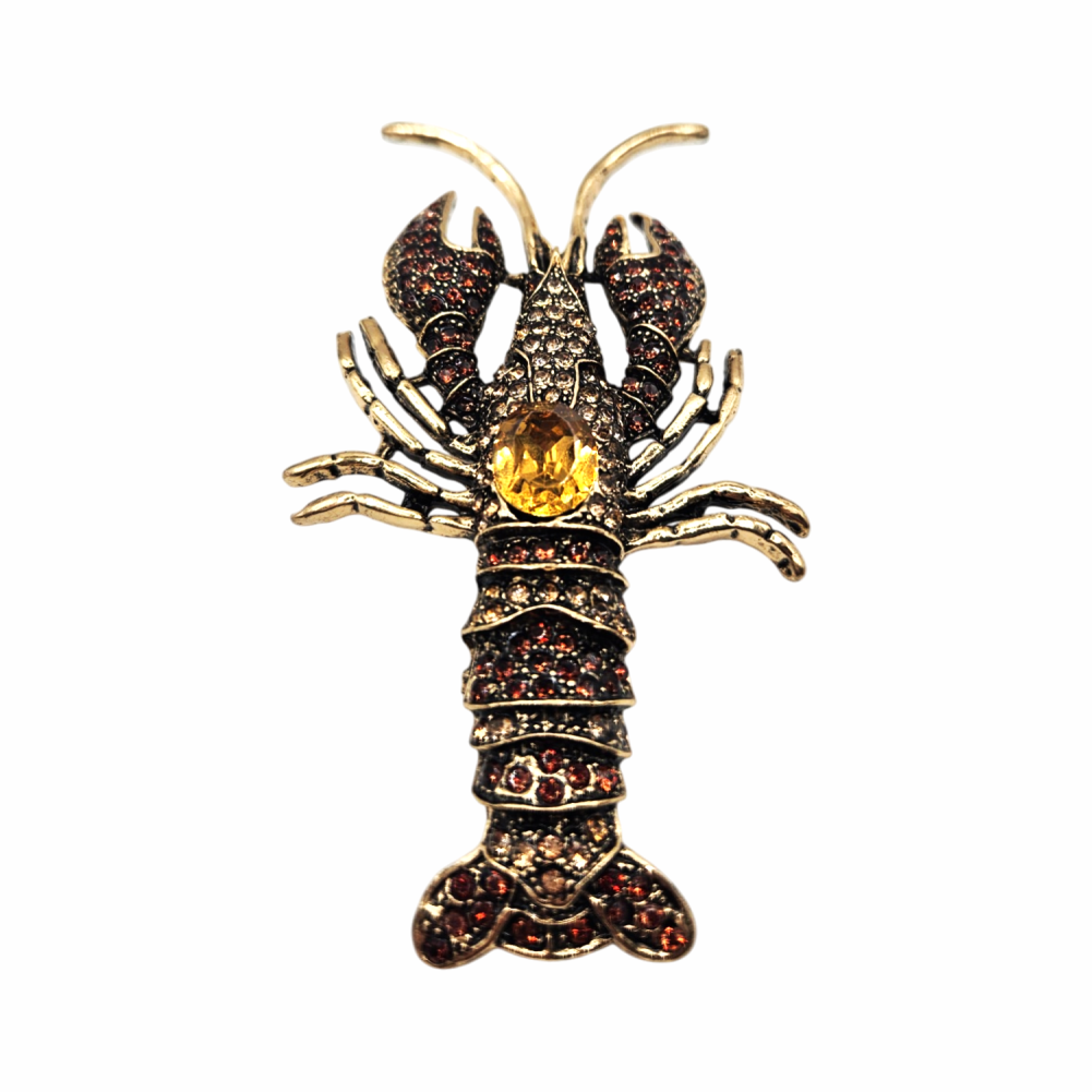 Crystal-Encrusted Lobster Statement Brooch with Citrine-Tone Centrepiece - Re:Velvet