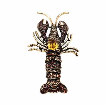 Crystal-Encrusted Lobster Statement Brooch with Citrine-Tone Centrepiece - Re:Velvet