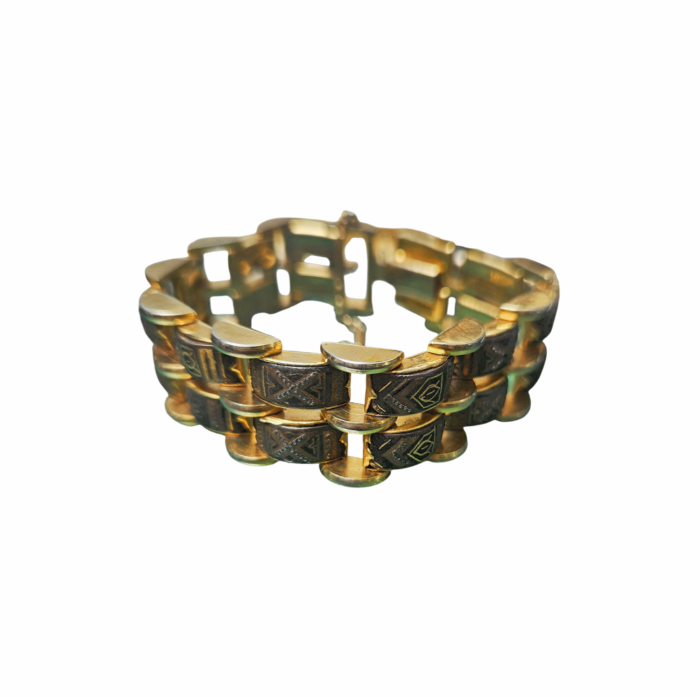 Vintage Damascene-Style Gold-Tone Link Bracelet