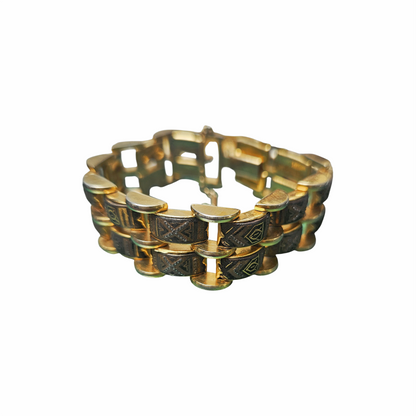 Vintage Damascene-Style Gold-Tone Link Bracelet