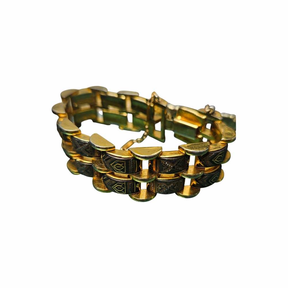 Vintage Damascene-Style Gold-Tone Link Bracelet