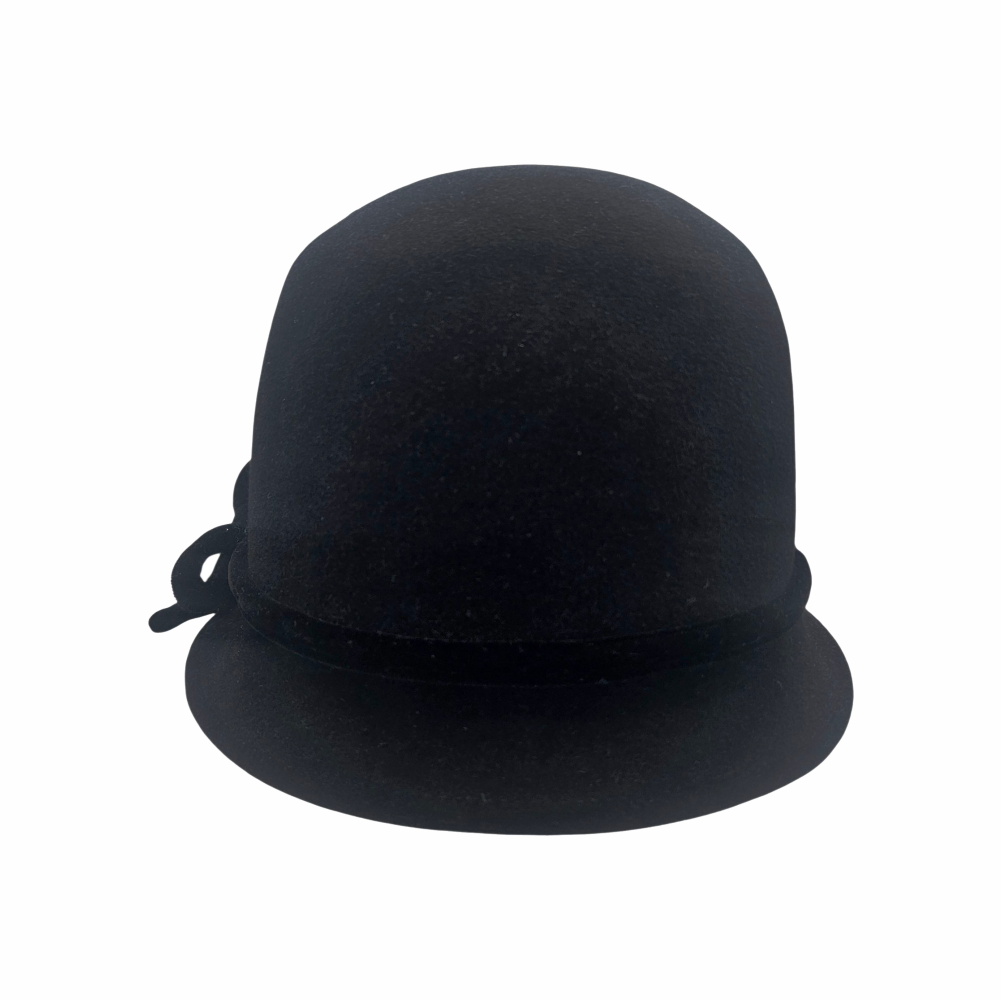 Rear view of black Daniele Meucci rabbit hair and wool cloche hat