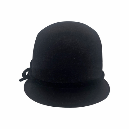 Rear view of black Daniele Meucci rabbit hair and wool cloche hat