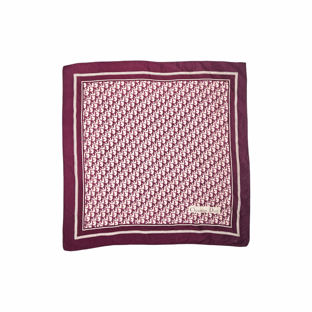 Vintage Christian Dior Oblique silk square scarf in burgundy and ivory