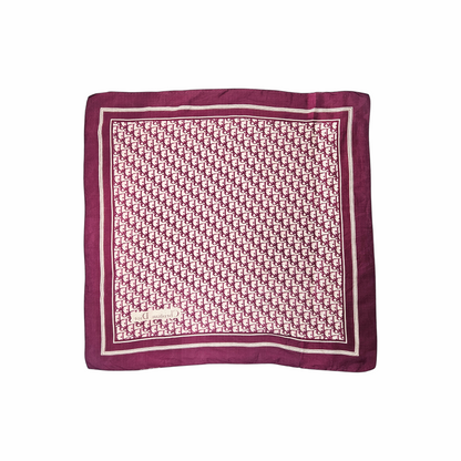 Full reverse view of vintage Christian Dior burgundy Oblique silk square scarf