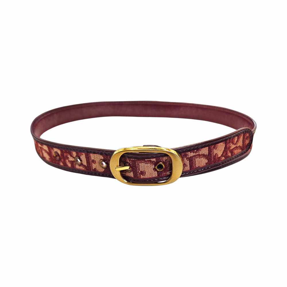 Vintage 80-90s Burgundy Oblique Monogram Belt - Christian Dior - Re:Velvet