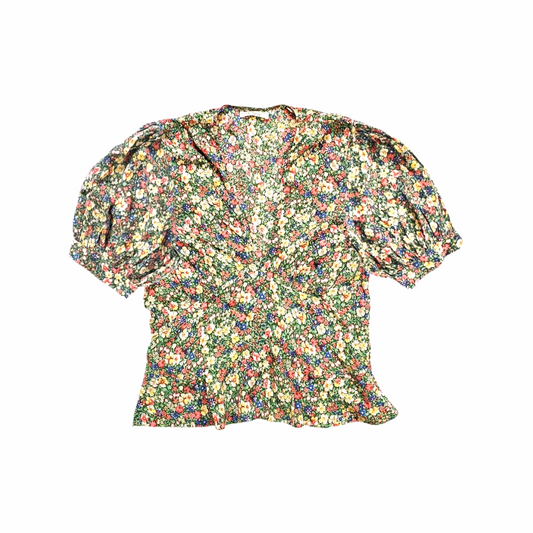 Puff Sleeves Floral Silk Blouse - Dôen