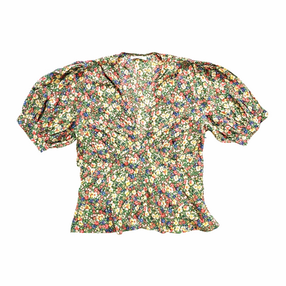 Puff Sleeves Floral Silk Blouse - Dôen