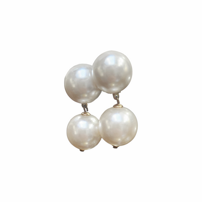 1980s Oversized Double Faux Pearl Drop Clip-On Earrings