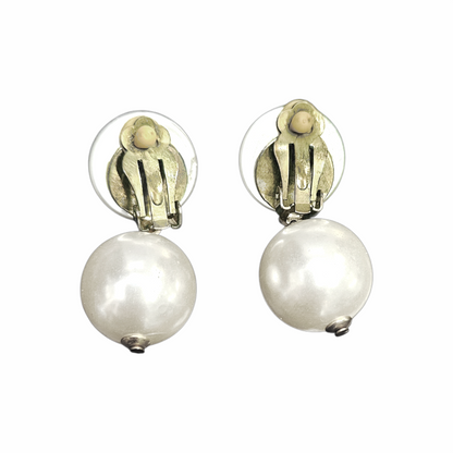 1980s Oversized Double Faux Pearl Drop Clip-On Earrings