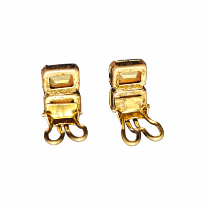 Vintage 1960s-70s Purple Rhinestone Clip-On Earrings in Gold-Tone Setting