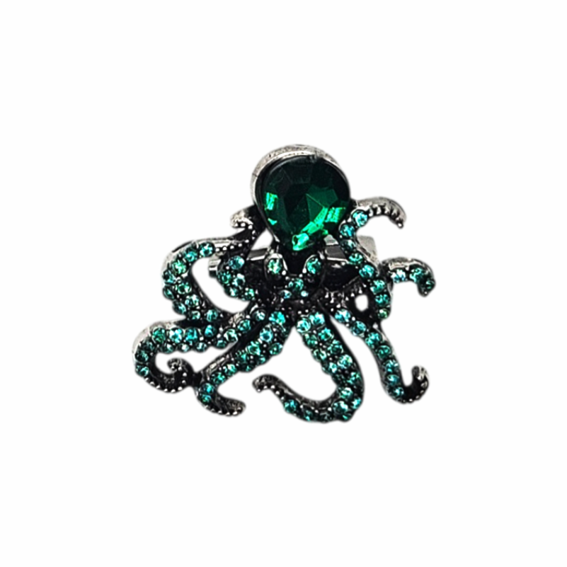 Crystal Octopus Brooch in Antiqued Silver-Tone - Re:Velvet