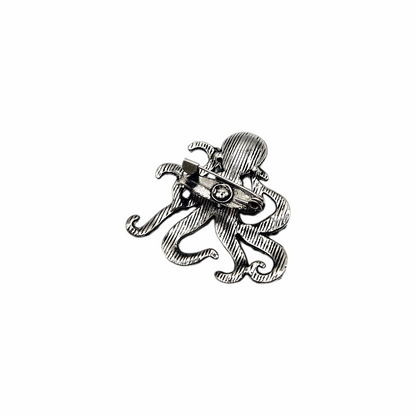 Crystal Octopus Brooch in Antiqued Silver-Tone - Re:Velvet