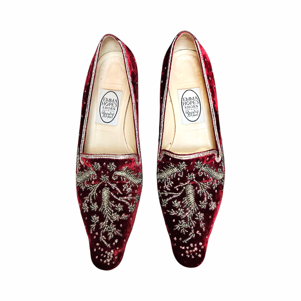 Velvet Embellished Smoking Slippers Loafers - Emma Hope - Re:Velvet