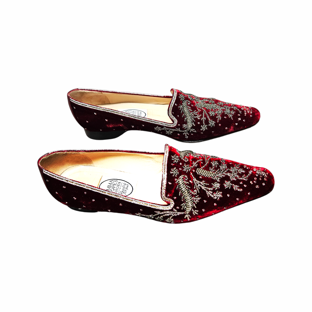 Velvet Embellished Smoking Slippers Loafers - Emma Hope - Re:Velvet
