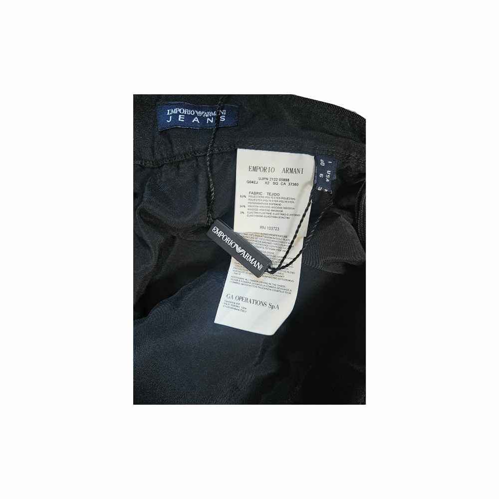 Emporio Armani Jeans label and composition tag on grey skirt