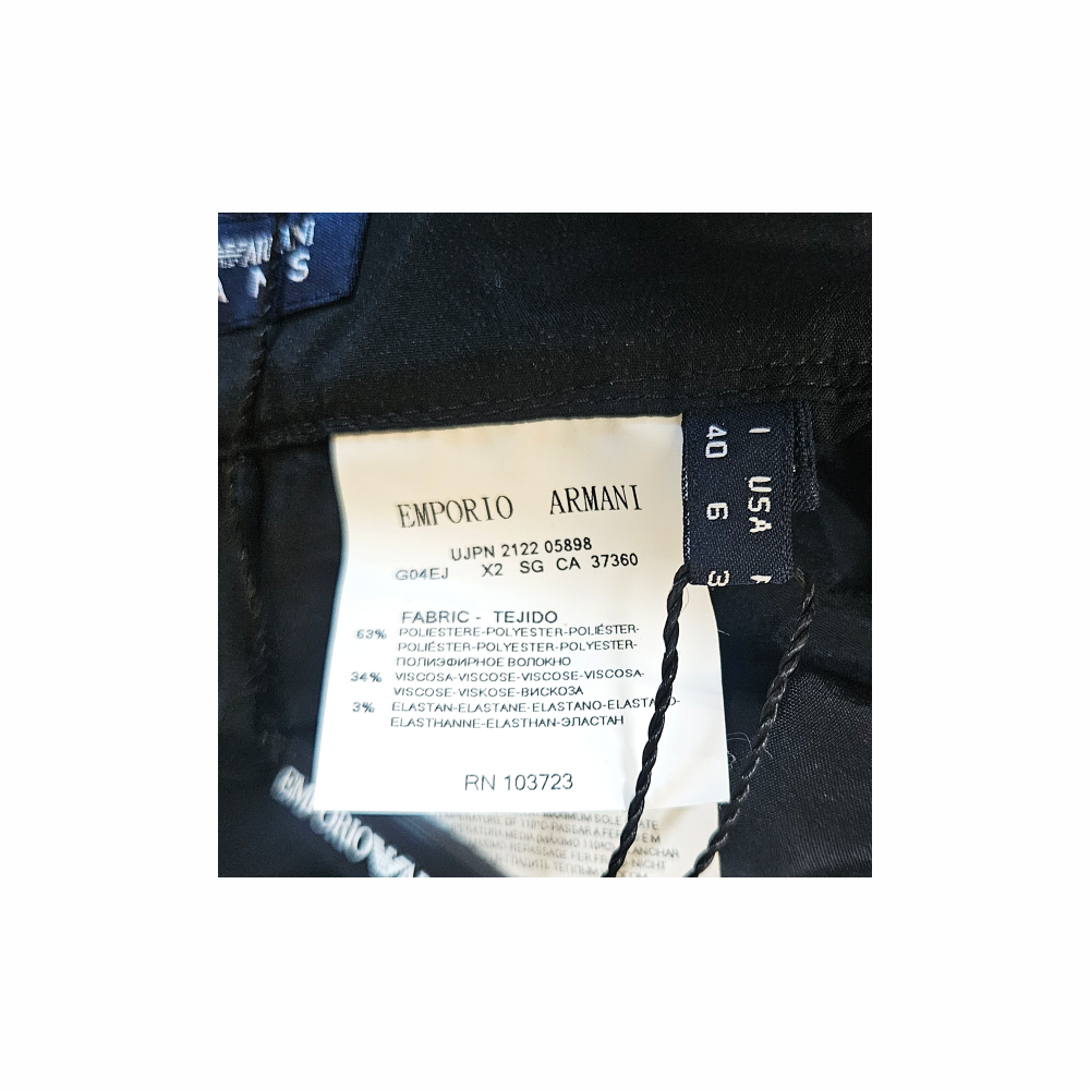 Emporio Armani Jeans label and composition tag on grey skirt