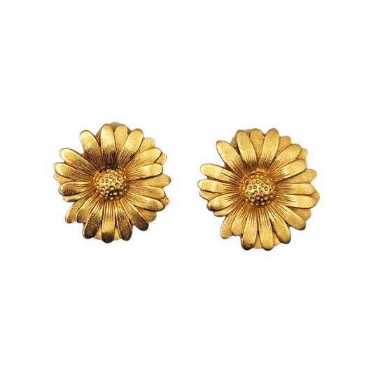 Gold Plated Daisy Flowers Clip On Earrings - Escada