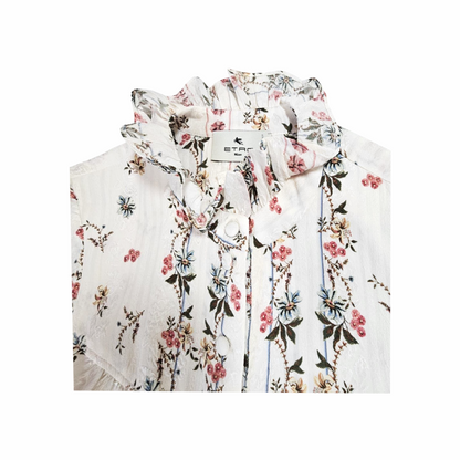 Puff Sleeves Silk Floral Mini Dress with Ruffled Collar & Cuffs - Etro