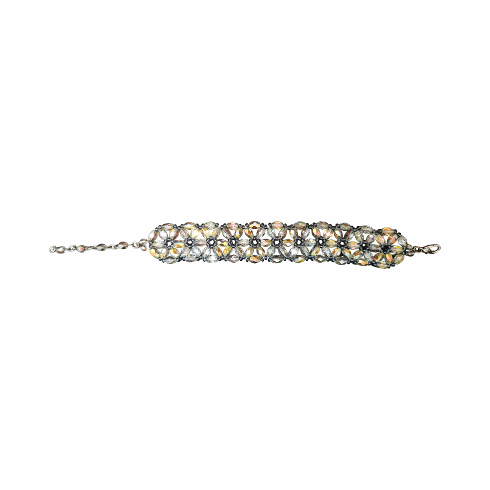 Vintage Aurora Borealis Faceted Glass Floral Bead Bracelet – Circa Late 1950s–1960s