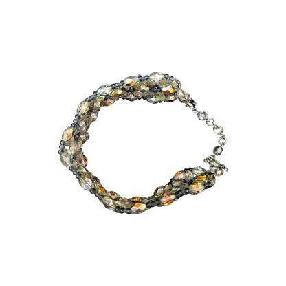1950s Aurora Borealis Faceted Glass Floral Bead Bracelet