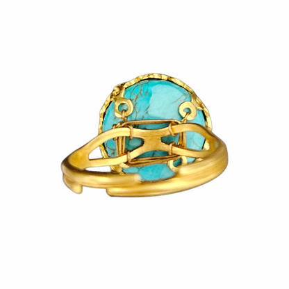 Vintage Gold-Tone Faux Turquoise Cabochon Adjustable Cocktail Ring