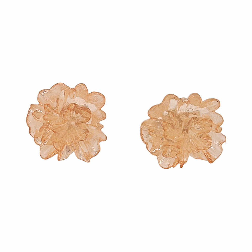 Vintage Blush Pink Lucite Carved Flower Clip-On Earrings - Re:Velvet