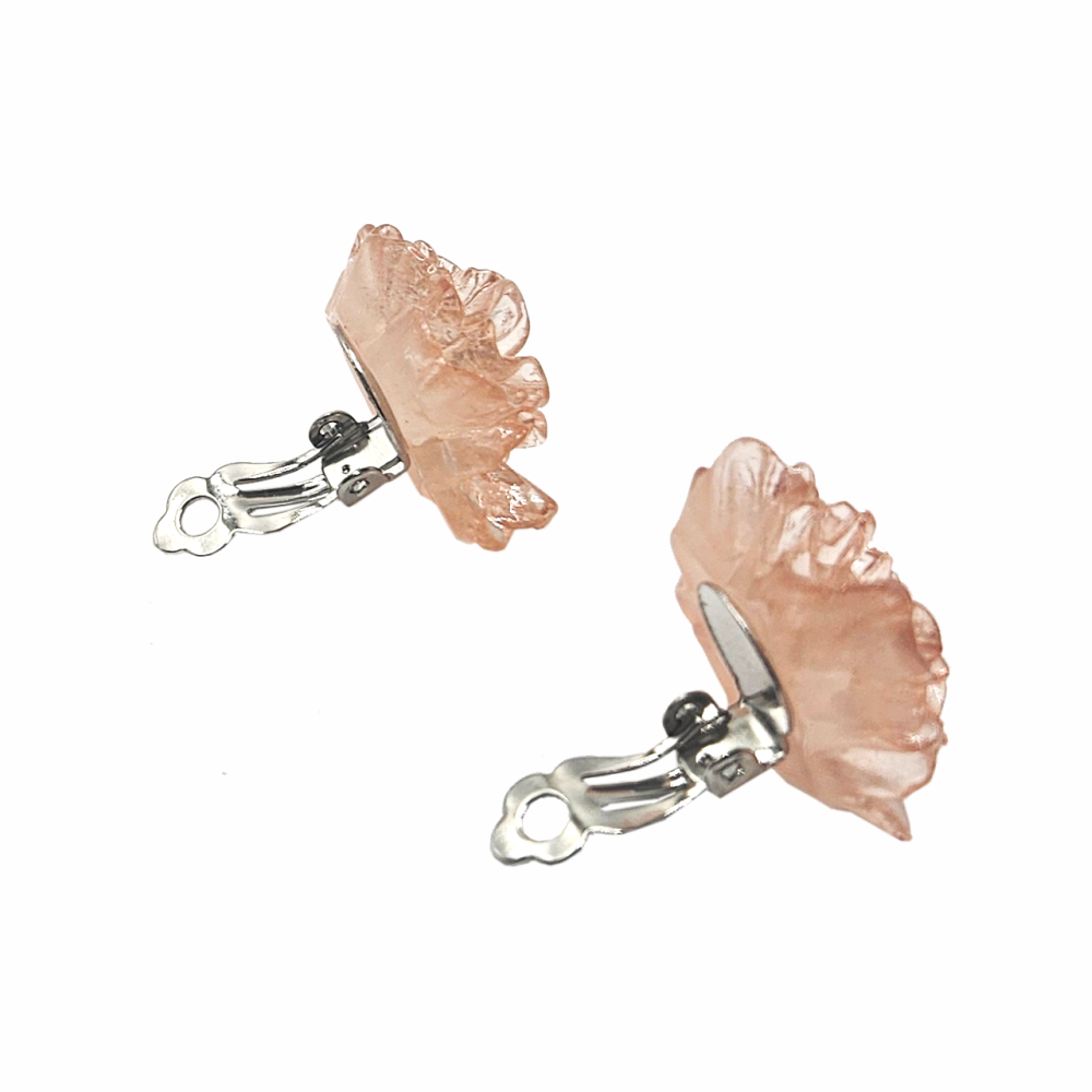 Vintage Blush Pink Lucite Carved Flower Clip-On Earrings - Re:Velvet