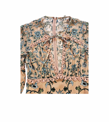 Floral Mini Dress with Lace Trim Decolletage- For The Love Of Lemons