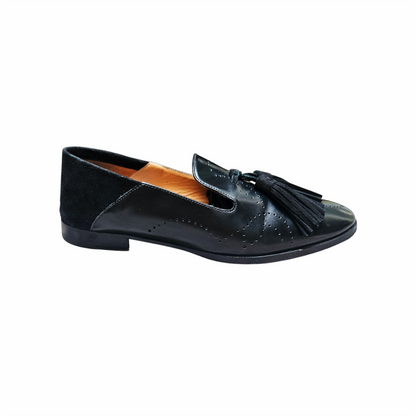 1990s Fratelli Rossetti Black Leather and Suede Tassel Loafers