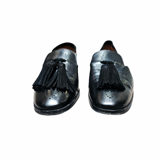 1990s Fratelli Rossetti Black Leather and Suede Tassel Loafers