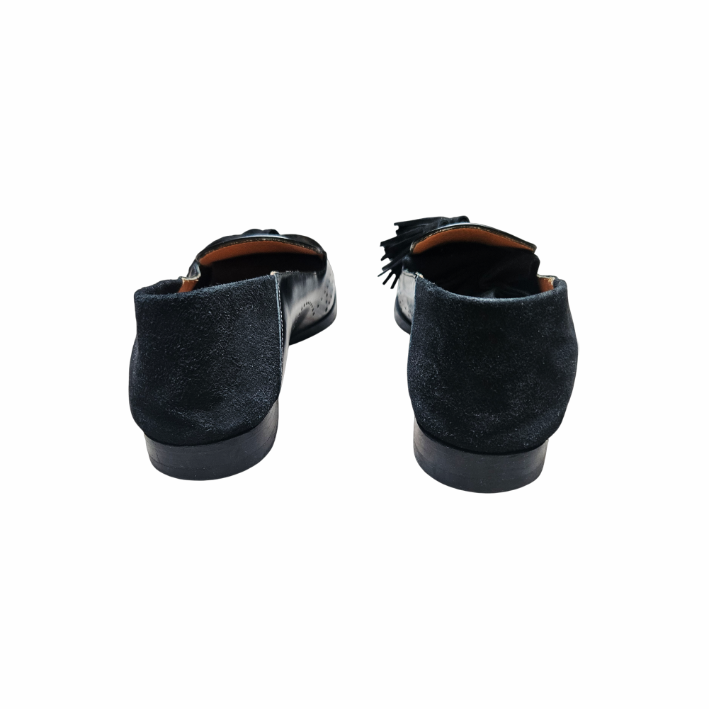 1990s Fratelli Rossetti Black Leather and Suede Tassel Loafers