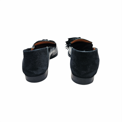 1990s Fratelli Rossetti Black Leather and Suede Tassel Loafers