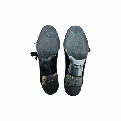 1990s Fratelli Rossetti Black Leather and Suede Tassel Loafers