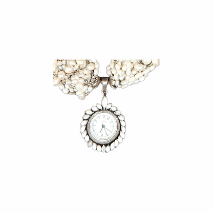 Freshwater Pearl Multi-Strand Necklace with Sterling Silver Pendant Watch
