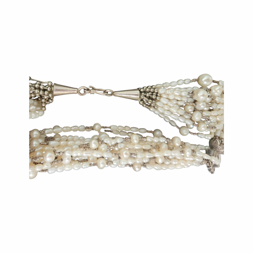 Freshwater Pearl Multi-Strand Necklace with Sterling Silver Pendant Watch