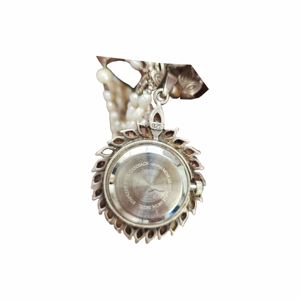 Freshwater Pearl Multi-Strand Necklace with Sterling Silver Pendant Watch