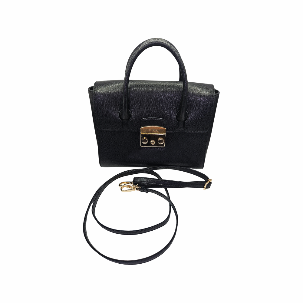 Small Furla black handbag with detachable shoulder strap