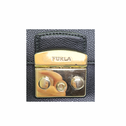 Furla  Metropolis gold-tone push-lock clasp detail on black leather bag