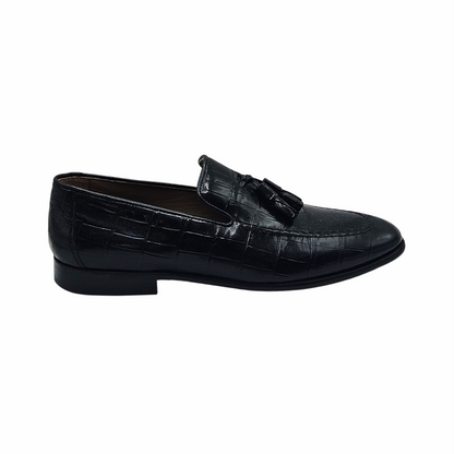 George Hogg - Men´s Black Crocodile-Embossed Leather Tassel Loafers – EU 40