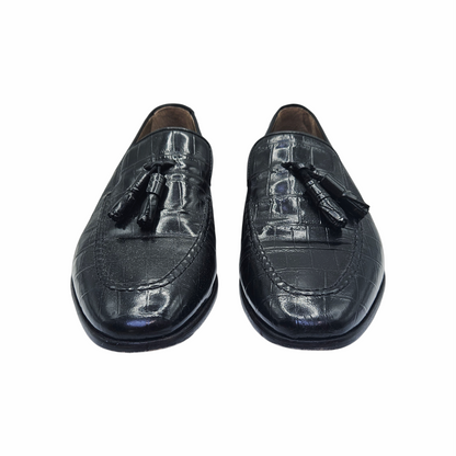 George Hogg - Men´s Black Crocodile-Embossed Leather Tassel Loafers – EU 40
