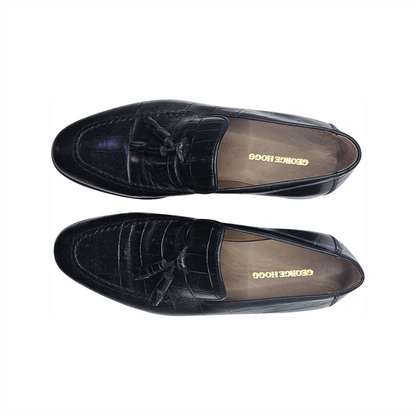 Crocodile-Embossed Leather Tassel Loafers - George Hogg